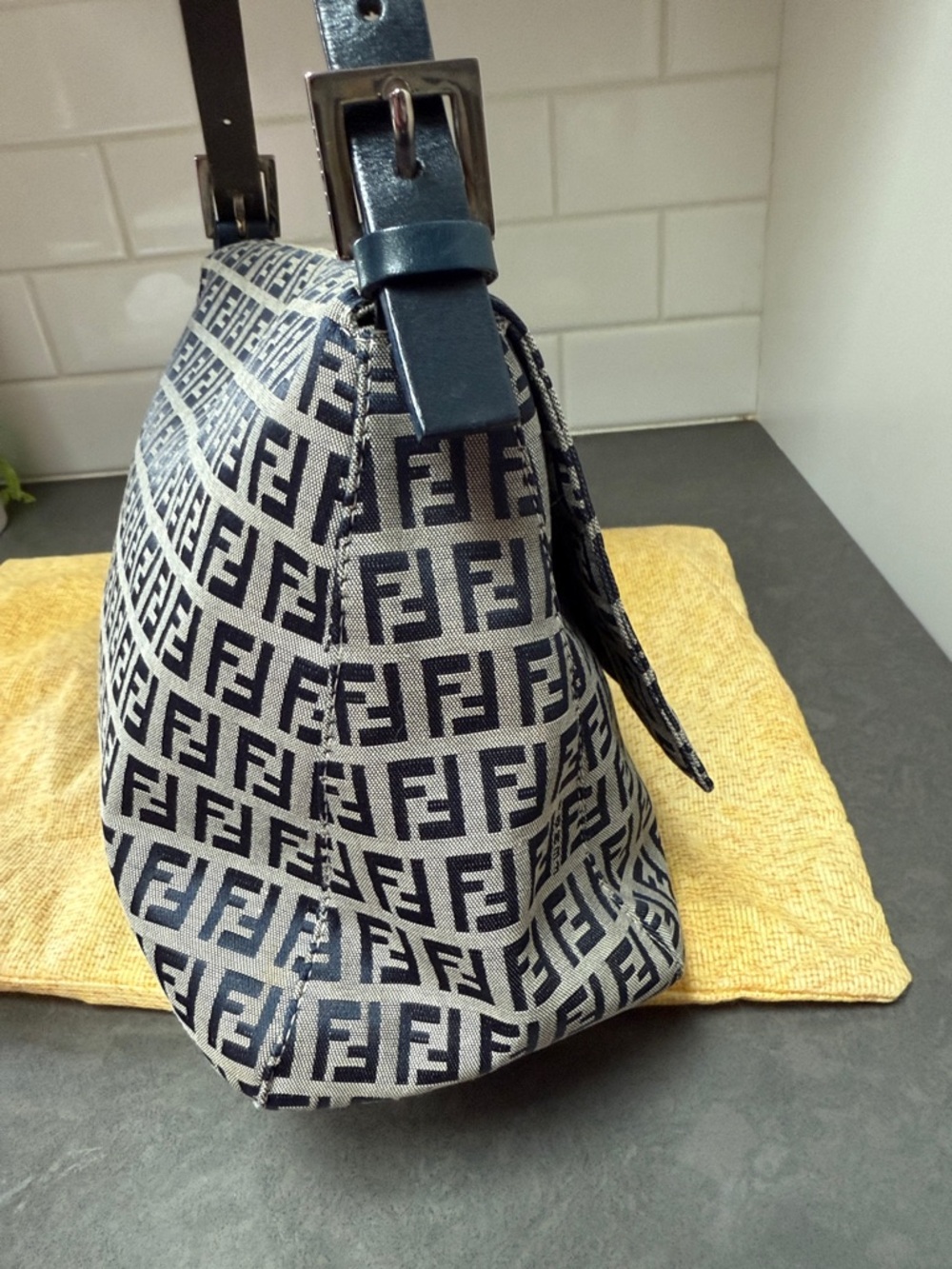 Fendi Zucca Mama Baguette Navy Blue Silver Hardware - Picture 4 of 12